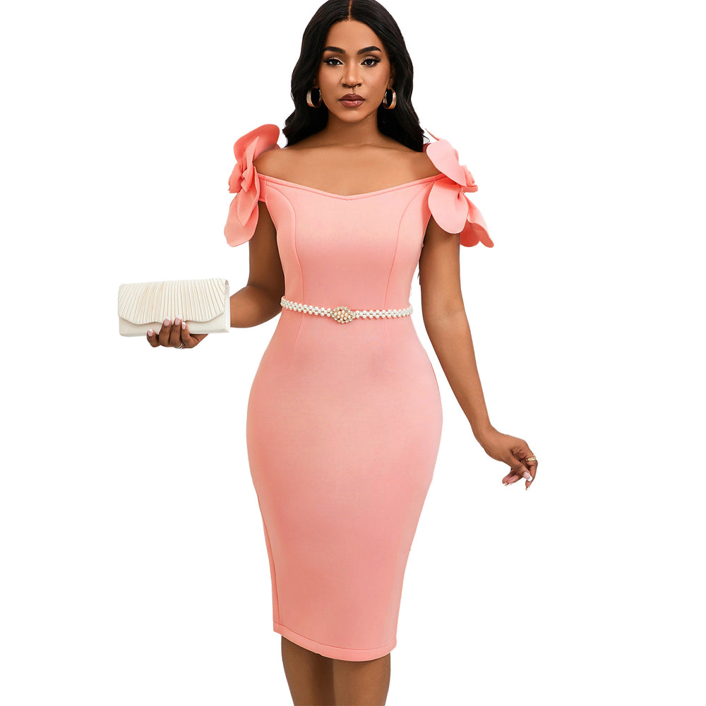 D528  european and american women's clothing socialite elegant 3d floral elegance banquet dress bodycon cross-border dress