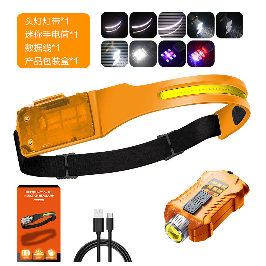 Cross-border new silicone induction headlight Type-C charging outdoor running riding portable floodlight LED headlight