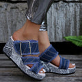 Fashionexportplus size one-piece buckle high-heeled slippers women's wedge heel thick sole cloth beach sandals independent station