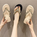 Height increasing sandals with skirt beach vacation women's summer outwear 2026 new wedge thick sole rhinestone flip flops women