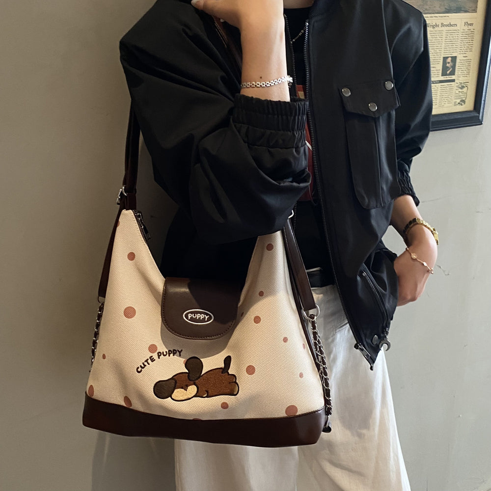 2025 new autumn/winter cute puppy large capacity tote bag - stylish and versatile handbag, commuter shoulder bag, and backpack