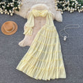 Vacation style elegant one shoulder shorttube top navel exposed chiffon tops high waistruffles skirt hot girl suit