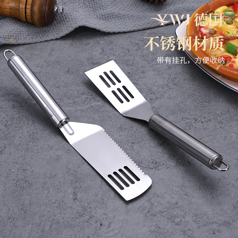 Stainless steel teppanyaki six-hole thickened flat frying spatula for home four-hole toothed steak frying spatula kitchen gadgets
