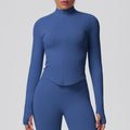 seamless pure color tight high elastic breathable stand collar zipper outwear sports running fitness yoga wear tops for women