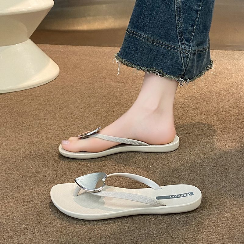 Women's flip-flops: comfortable, minimalist, non-slip, thick-soled, fairy-tale style, sweet beach sandals, heart-shaped slippers, korean casual