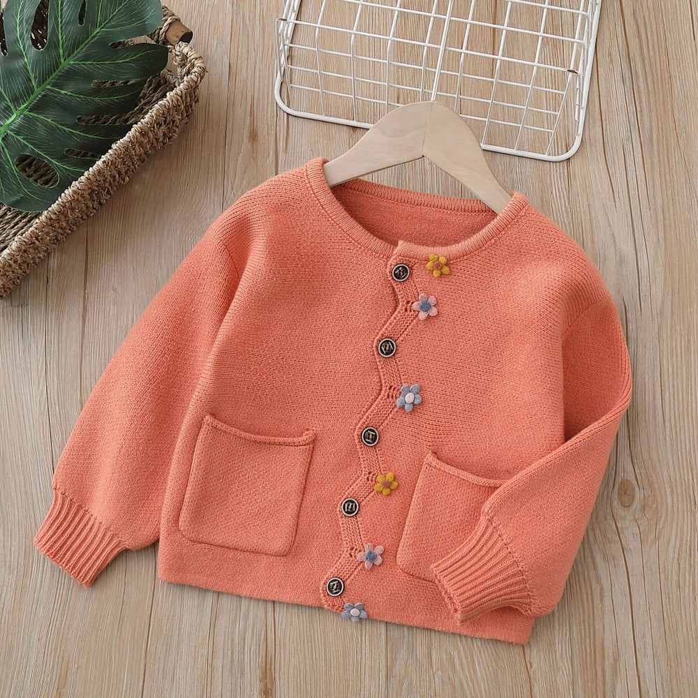 Girls' cardigan sweater,  autumn/winter new collection, kids' casual knit outerwear, handmade wool sweater top for baby girls