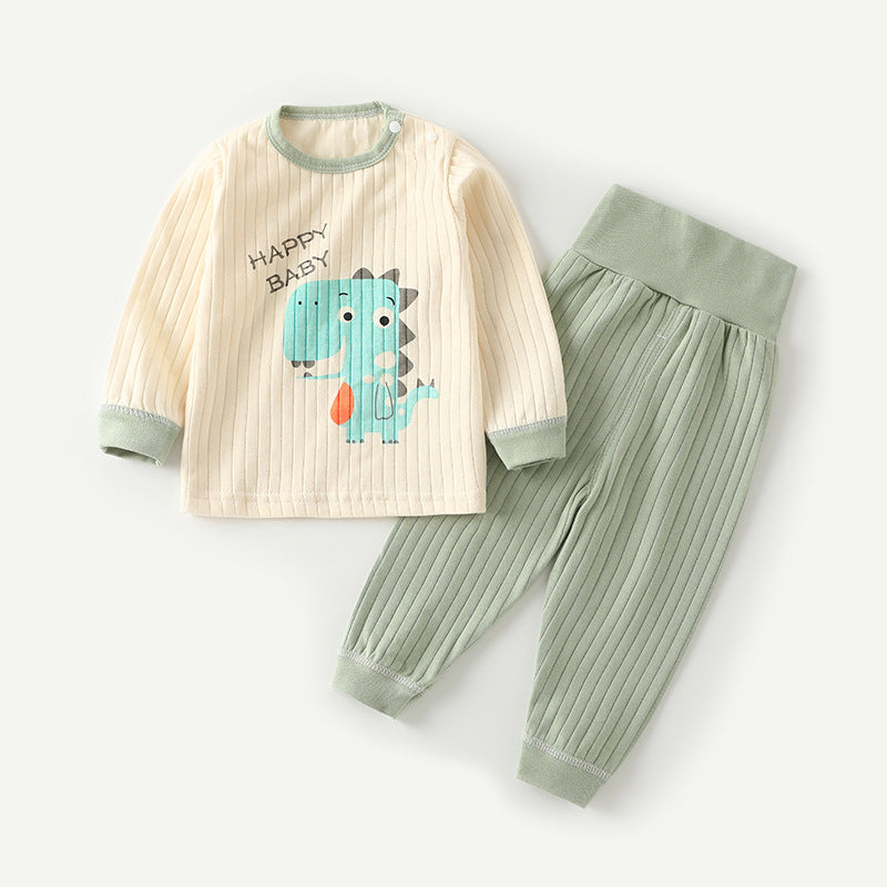 Baby autumn clothessuitpure cotton baby high waist belly protector boys pajamas girl home clothes spring & fall kidsintimates