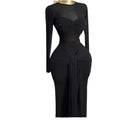 European and american cross-border women's fashion:  early spring new arrival - solid color long sleeve crew neck bandeau bodycon elegant maxi dress