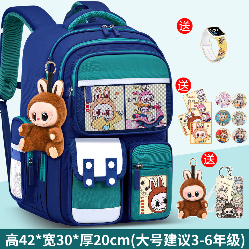 2026 new labubu backpack for girls, elementary school students grades 1-6, boys' lightweight kids' backpack, spine protection, and weight reduction