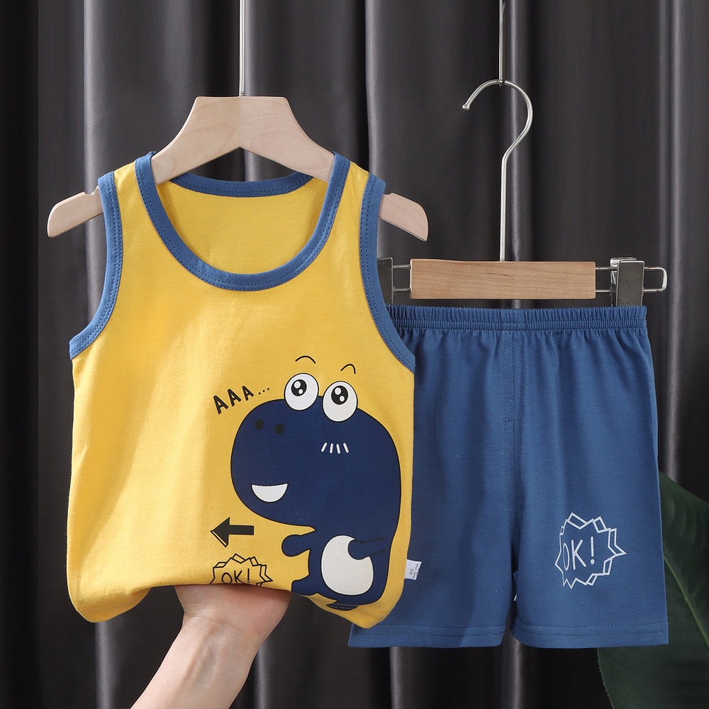 Kids' tank top set - summer new arrival: pure cotton girls' shorts outfit, korean style sleeveless set for baby boys and girls