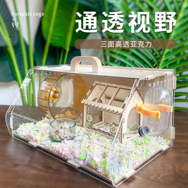 Winter warm pet cage hamster cage acrylic oversized villa breathable fully transparent wooden hedgehog feeding box