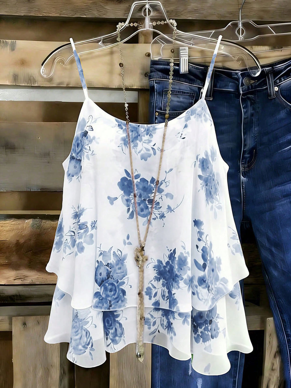 European and american  summer new arrival: yellow floral double-layer chiffon cami top - loose fit, sleeveless vacation style