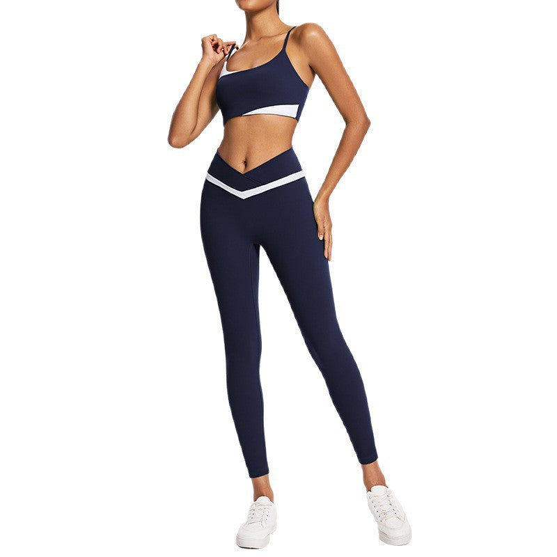 Color block slim-fit activewear set - outdoor sports, slimming yoga outfit for women, lightweight summer yoga wear