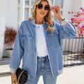 Fashion cross-border foreign trade women's clothing  independent station new washed baseball uniform zipper denim outwearjacket trendy
