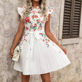 European and american   new fashion casual versatile butterfly print short sleeve v-neck dress