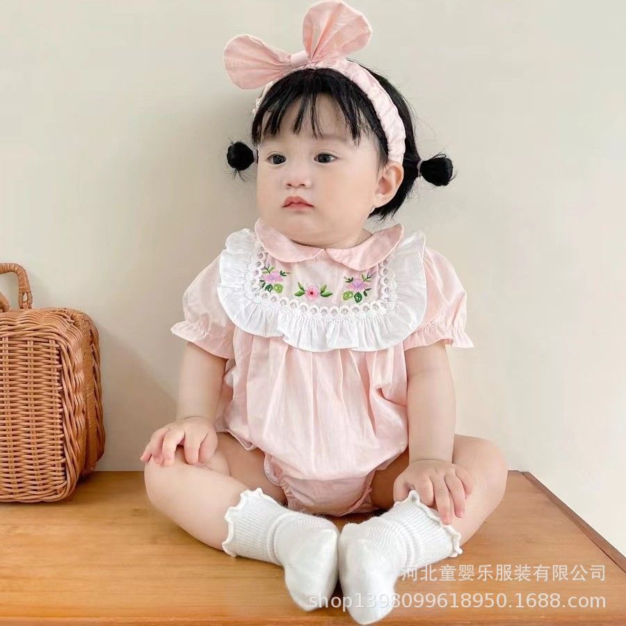 Baby girl summer outfit korean style lace collar short sleeve princess romper infant summer short sleeve bodysuit fashion onesie