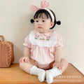 Baby girl summer outfit korean style lace collar short sleeve princess romper infant summer short sleeve bodysuit fashion onesie