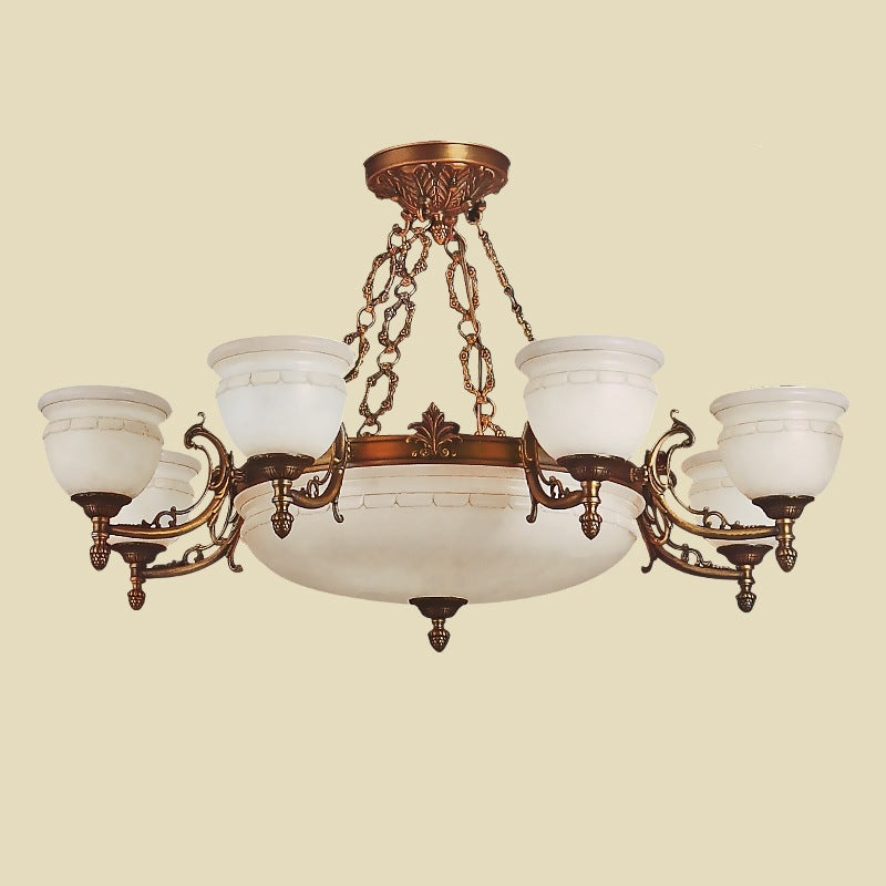 Factory direct european style solid brass spanish natural marble chandelier for villa living room, dining room, bedroom, study, and guest room