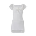 European and american women's clothing  summer new sexy elegant square neck hollow-out crochet slim-fit solid color short-sleeve dress