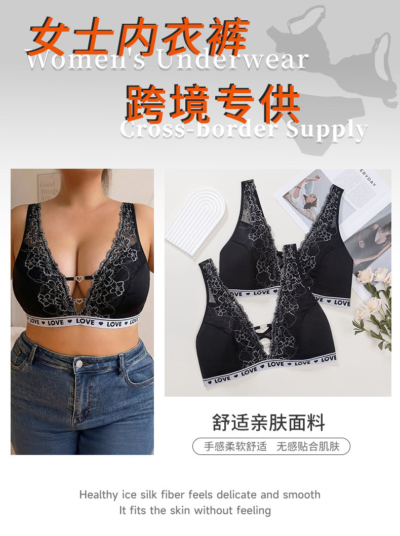 fashionlacesexy bottom women's plus sizeintimates thin breathable beautiful back plaidplus size bra