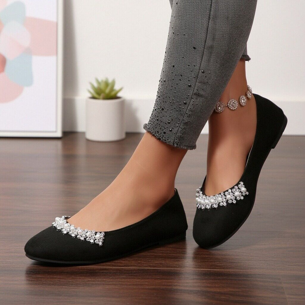 Exportplus sizeflats women's  rhinestone beaded french soft bottom evening shoes velvet spring elegant flatsflats