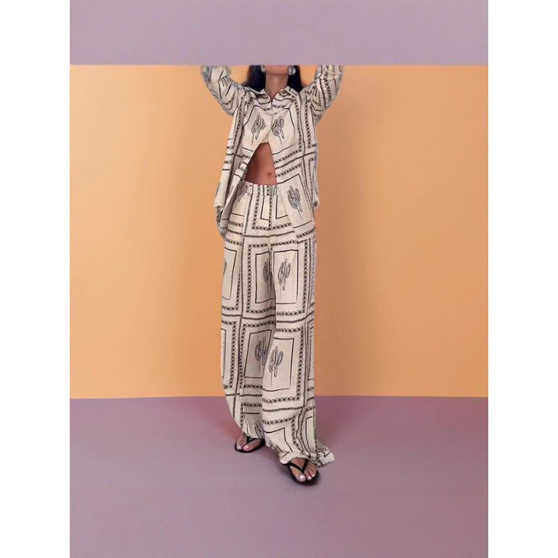 Shipped:  autumn new arrivals - european & american style elegant long-sleeve printed shirt fashion set for independent e-commerce stores