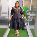 Fashion cross-border export women's clothing plus size african  hot diamond bubble beads waist slimming looklacepatchworkdress