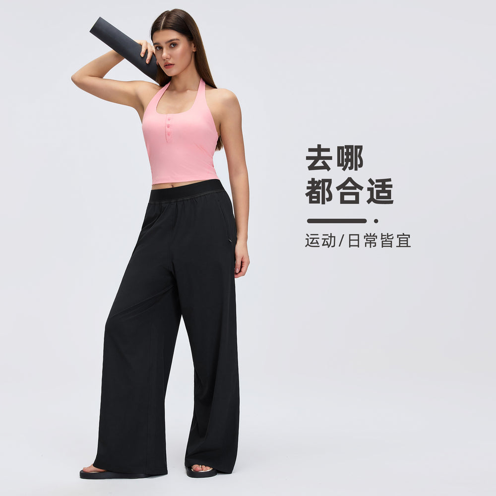 Straight-legeasiest for matchcasual pants women's drape plaidloose pantshigh waistslimming look fitness sports pantsd26092