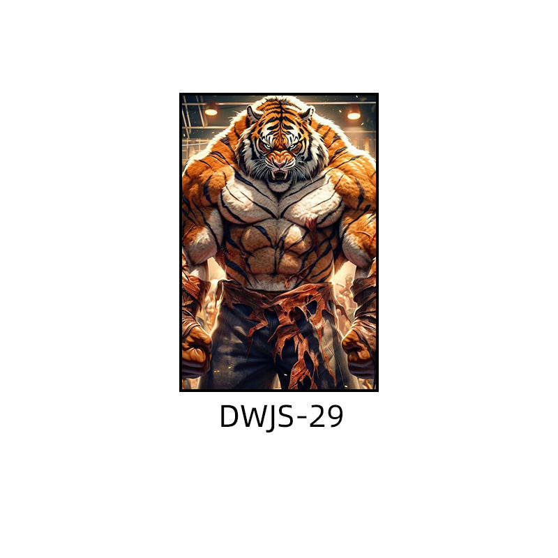 Gym decorative painting industrial style boxing hall hanging painting taekwondo martial arts hall fighting creative animal cartoon mural