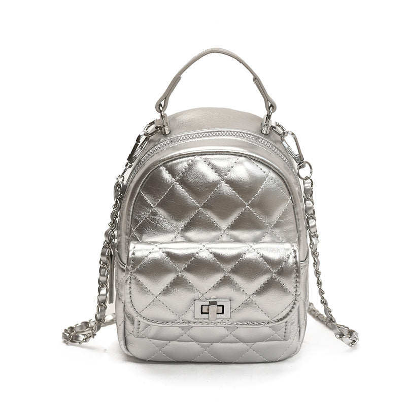Korean style minimalist diamond pattern soft leather backpack for women, 2025 new fashionable and unique small backpack, simple shoulder travel bag