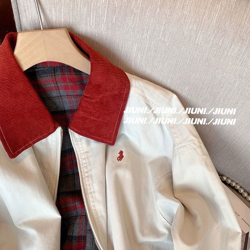 American lapel embroidered jacket 2025 spring and autumn new large size casual retro sweet cool baseball top contrasting colors