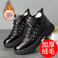 Winter leather shoes for elderly men, dad's fleece-lined casual warm anti-slip work shoes, thickened high-top men's cotton shoes