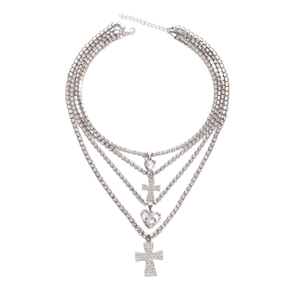Diamond-studded heart cross pendant wholesale - cross-border fashion jewelry, multi-layer necklace, light luxury, premium full diamond clavicle chain