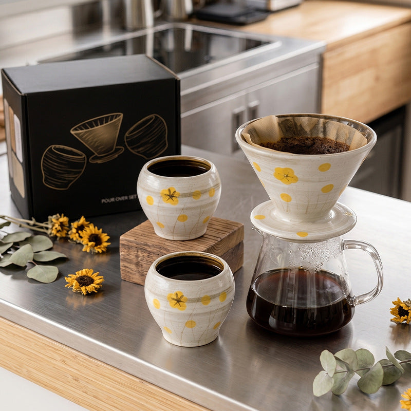 Stylish ceramic coffee utensils retro funnel filter cup for home office hand brewed coffee ceramic funnel filter cup