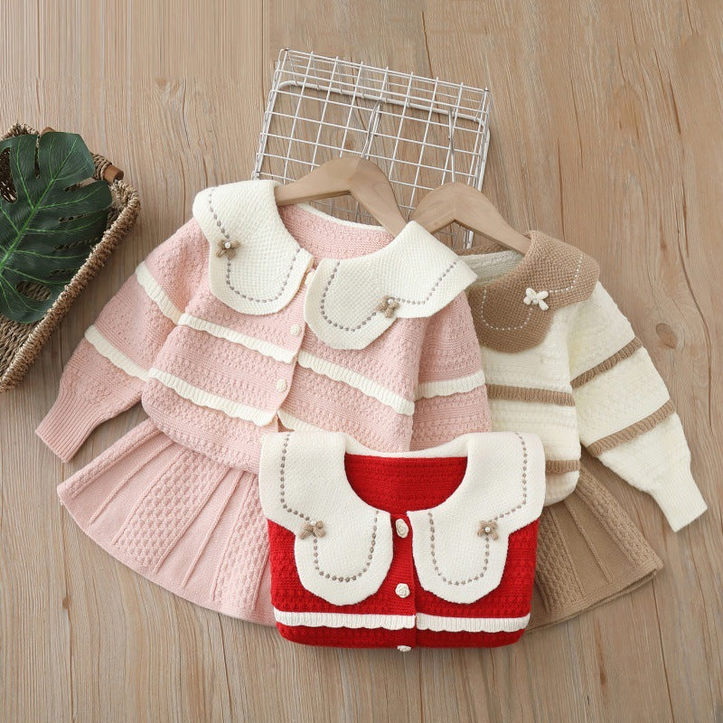 Girls' knit sweater set - new  collection: oversized collar sweater and pants set