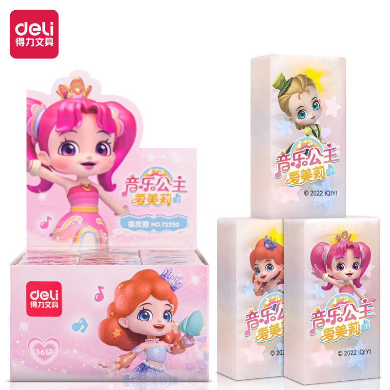 Deli 72250 Eraser Music Princess Cartoon Cute Girl Heart Student Learning Clean Jelly Color Eraser