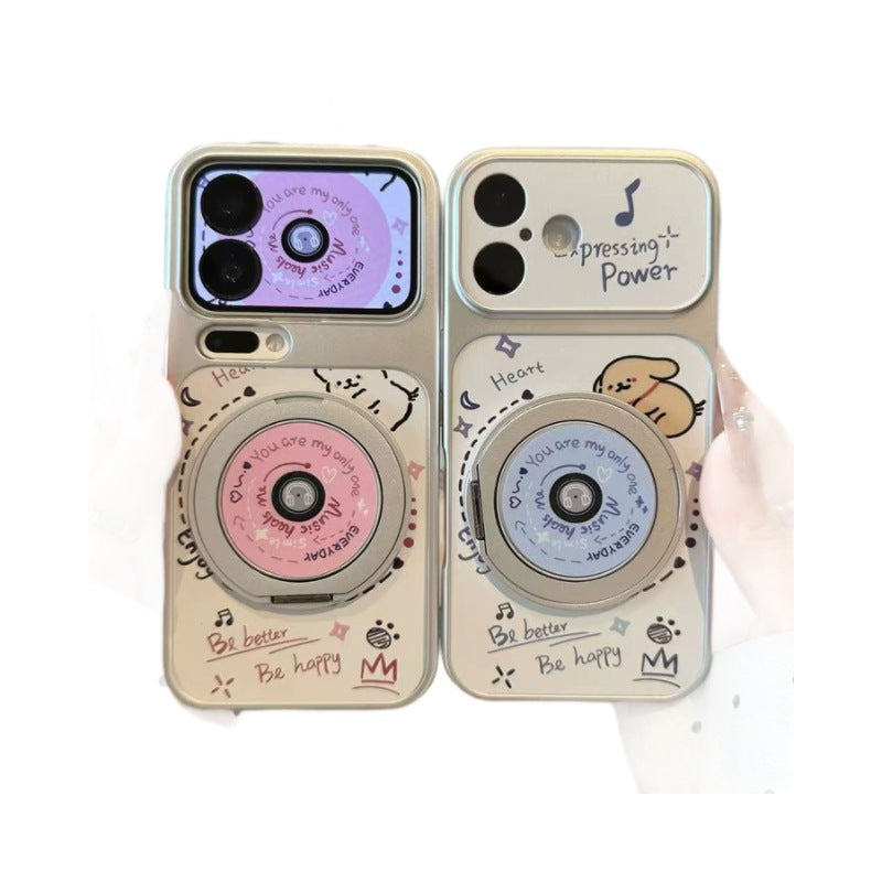 Iphone 16 cd record pattern phone case - instantly upgrade to iphone 17 style with stand function - premium electroplated finish