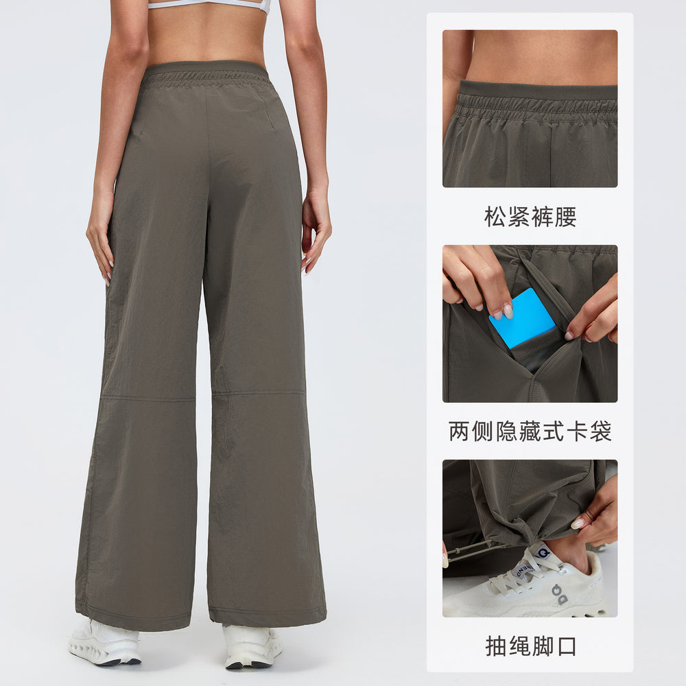 New women's high-waisted casual sweatpants - loose fit straight leg cargo pants, water-resistant, ideal for outdoor hiking and trekking - d26044