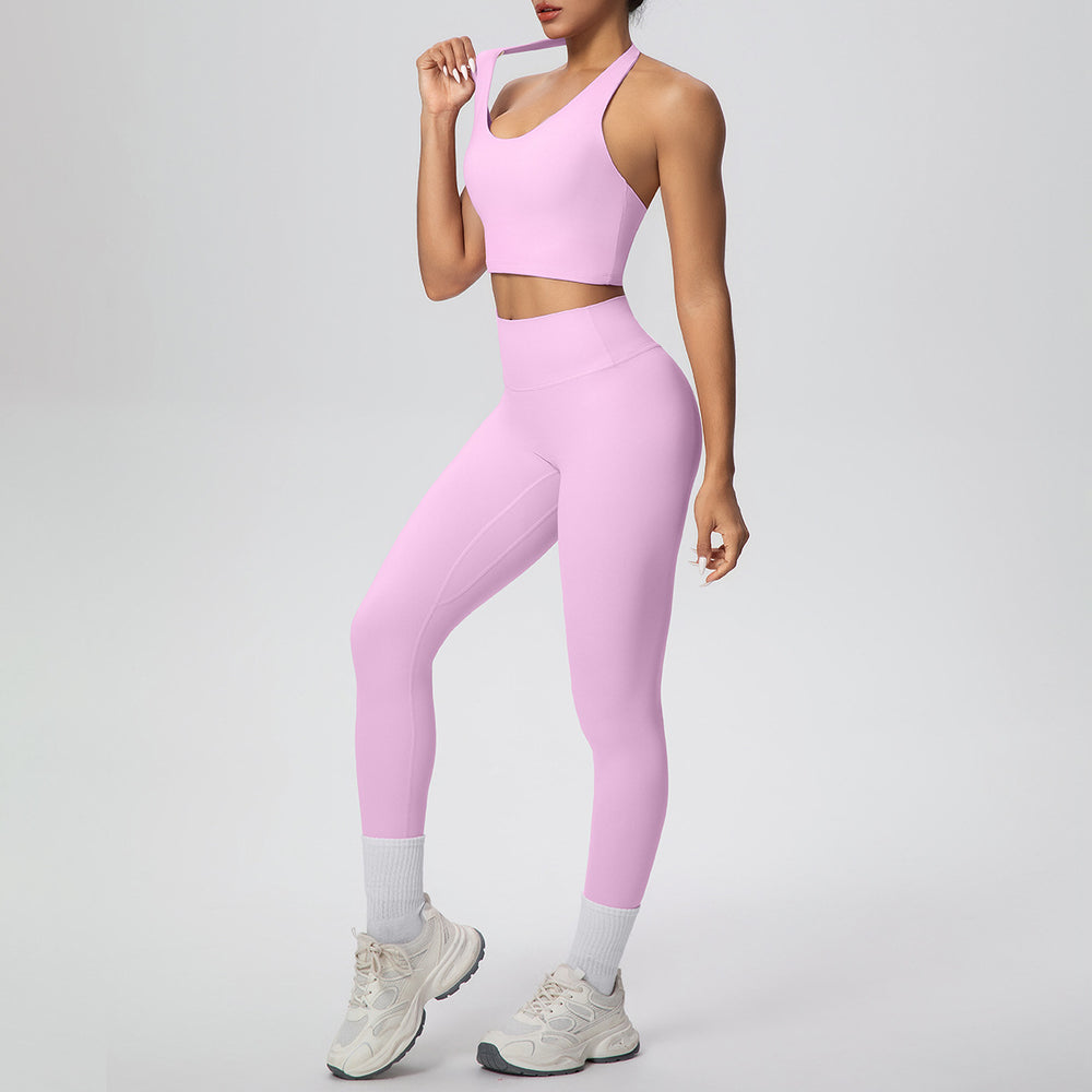 New halter neck backless sports bra set - cloud-soft compression high-waisted butt-lifting yoga outfit - quick-dry running & fitness apparel