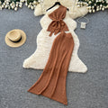 Vacation style knitting vest sleeveless high waist skirt women's summer silmslimming lookwork clothingeleganceeleganttwo-piece set