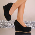 export women's  round toe suede fashion flats slip-on wedge heel platform high heel plus size women's shoes