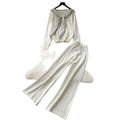 Women's casual knit set: autumn oversized loungewear - striped knit top & wide-leg pants