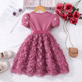 Girls' dress for toddlers and young children, pearl-embellished short-sleeve rose dress