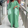 European and american cross-border african women's clothing  summer new style chic fashion v-neck striped loose plus size dress