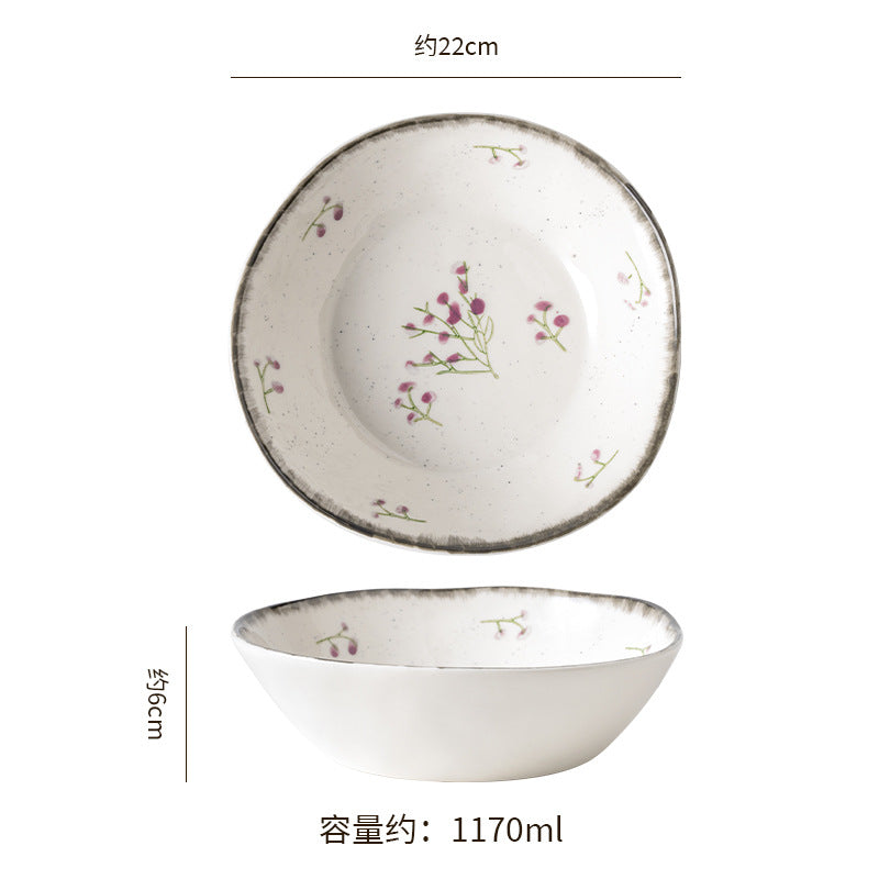 European retro irregular ceramic bowl, plate, and dish set - stylish, high-value tableware for restaurants and home use, rustic farmhouse ceramic dinnerware set