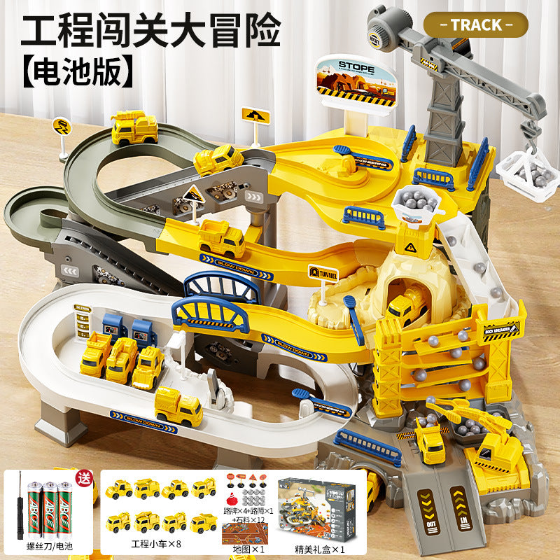 Electric engineering rail car sliding train parking lot car breakthrough adventure boy educational kids toy