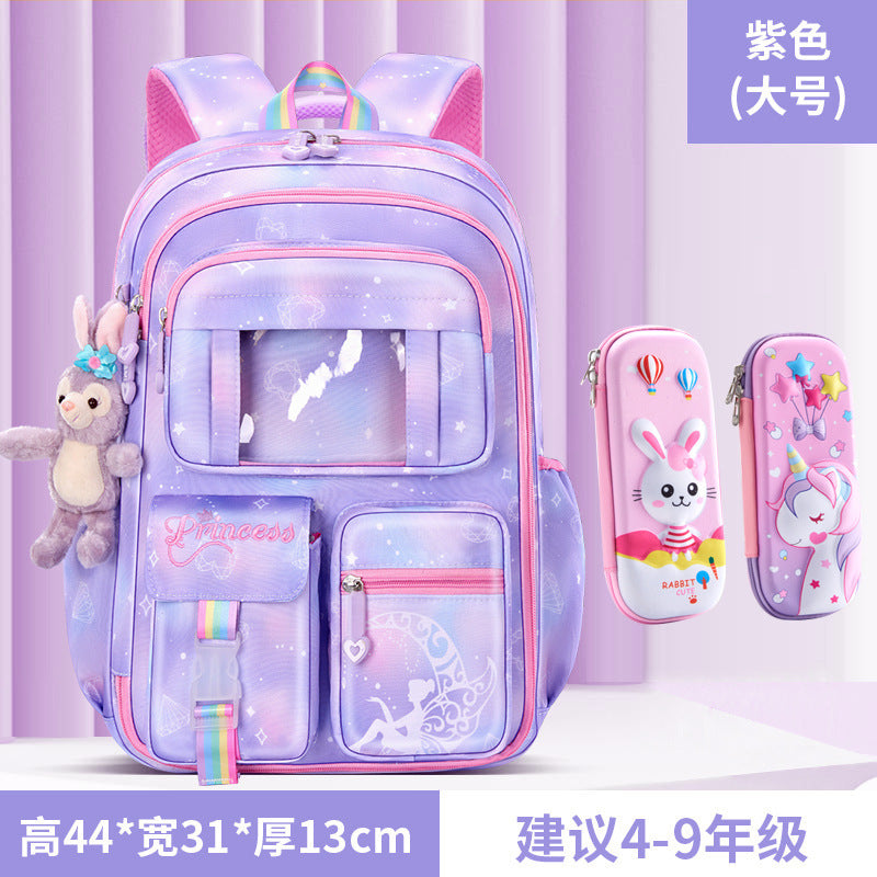 New primary school schoolbag women's lightweight large-capacity refrigerator side opening to reduce the burden of dream children's backpack for grades 1-6