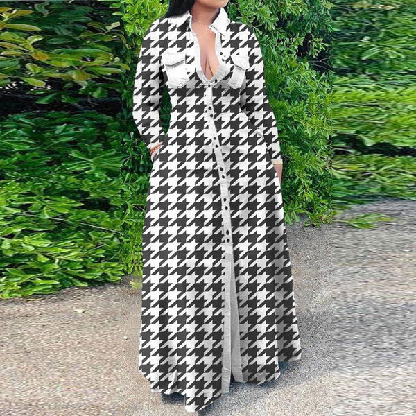 ZQS10333 hot sale, European and American sexy large-size printing, long-sleeved dress