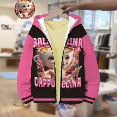 Kids' hoodie jacket, cross-border hot seller: cute cartoon print fashion zip-up hoodie for girls, dropshipping available