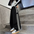 spring/autumn kids' fashion trousers: trendy straight-leg wide-leg pants for girls (mid-to-large size), loose-fit casual striped pants